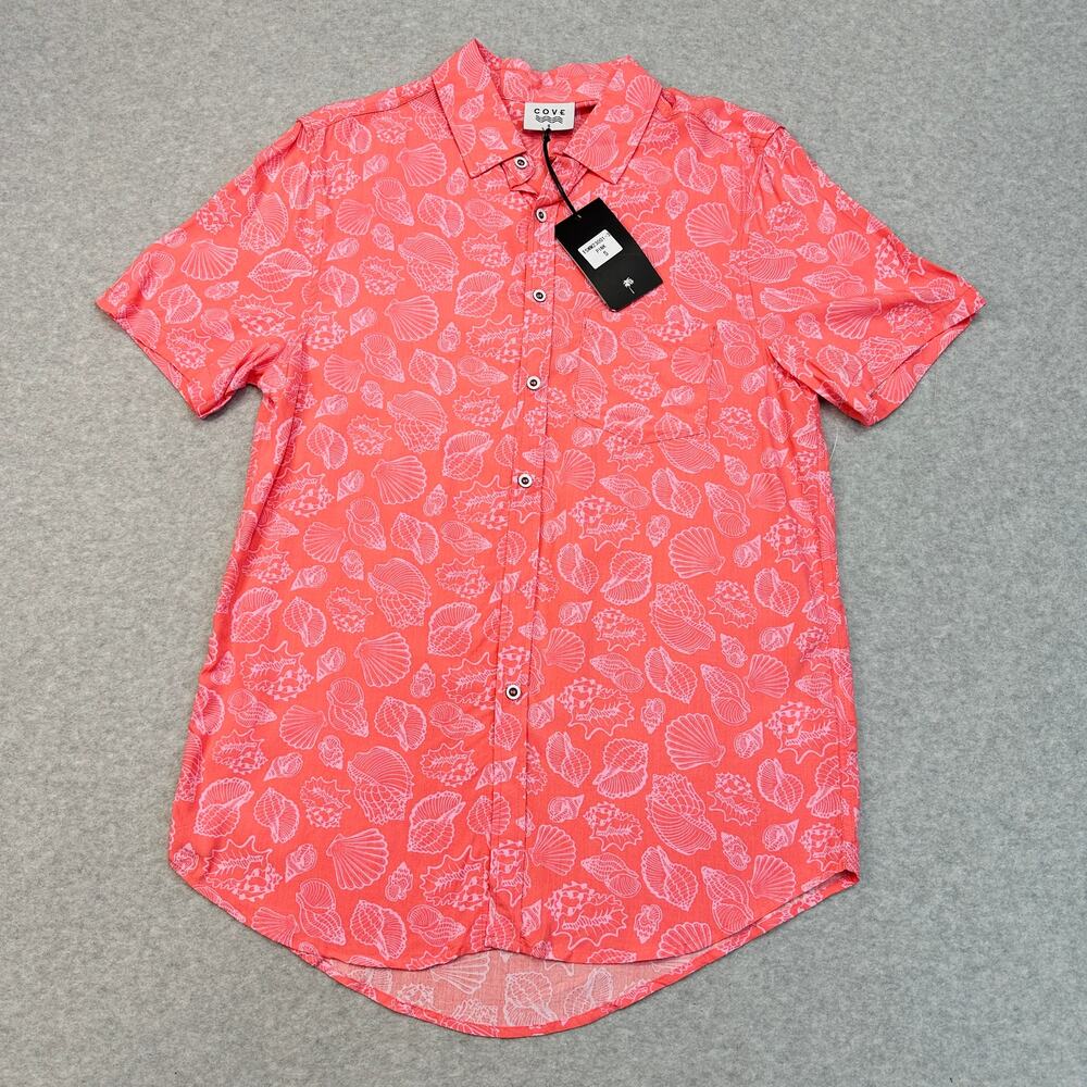 Cove Shirt Mens S Pink Seashell Print Button Up Short Sleeve Collared Beachwear